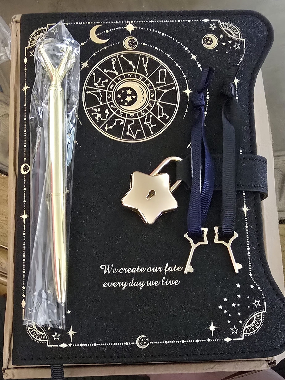 Astrology Star Lock Journal Set - Black and Gold